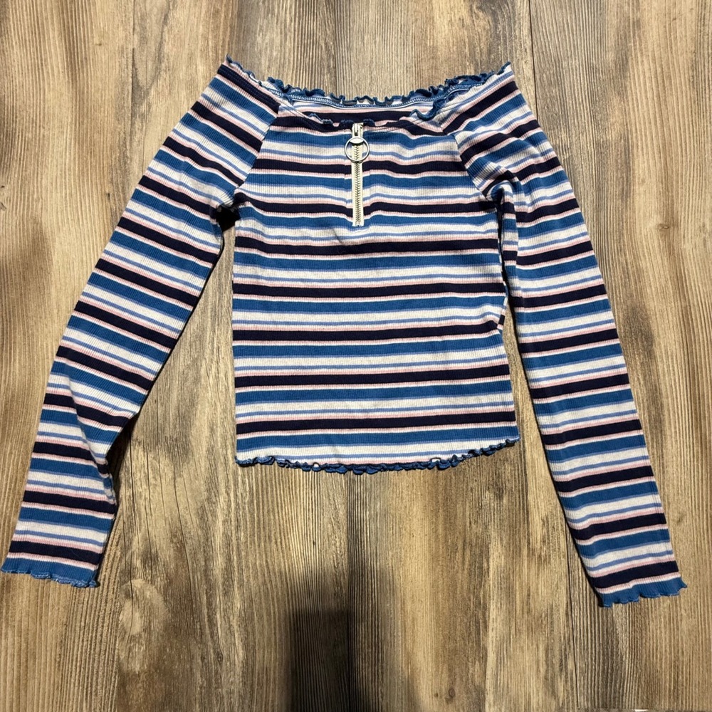 Justice Zip Top Blue Pink Striped Y2KKids Vibe